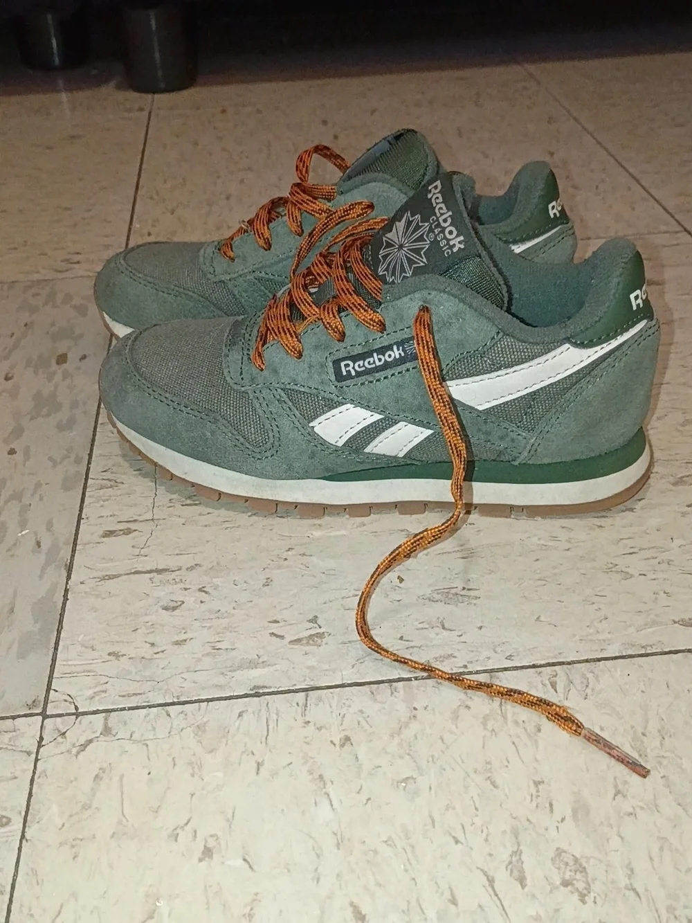 Reebok Kids Olive Green Sneakers with Orange Laces